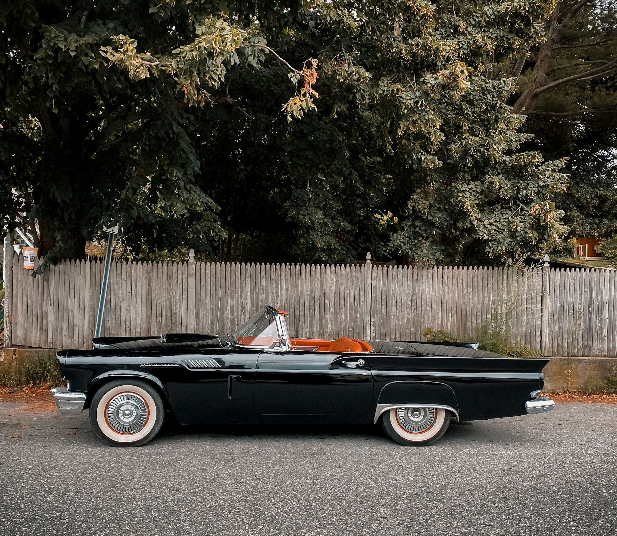 Vintage Ford Thunderbird parked near Rocky Neck Gloucester Massachusetts