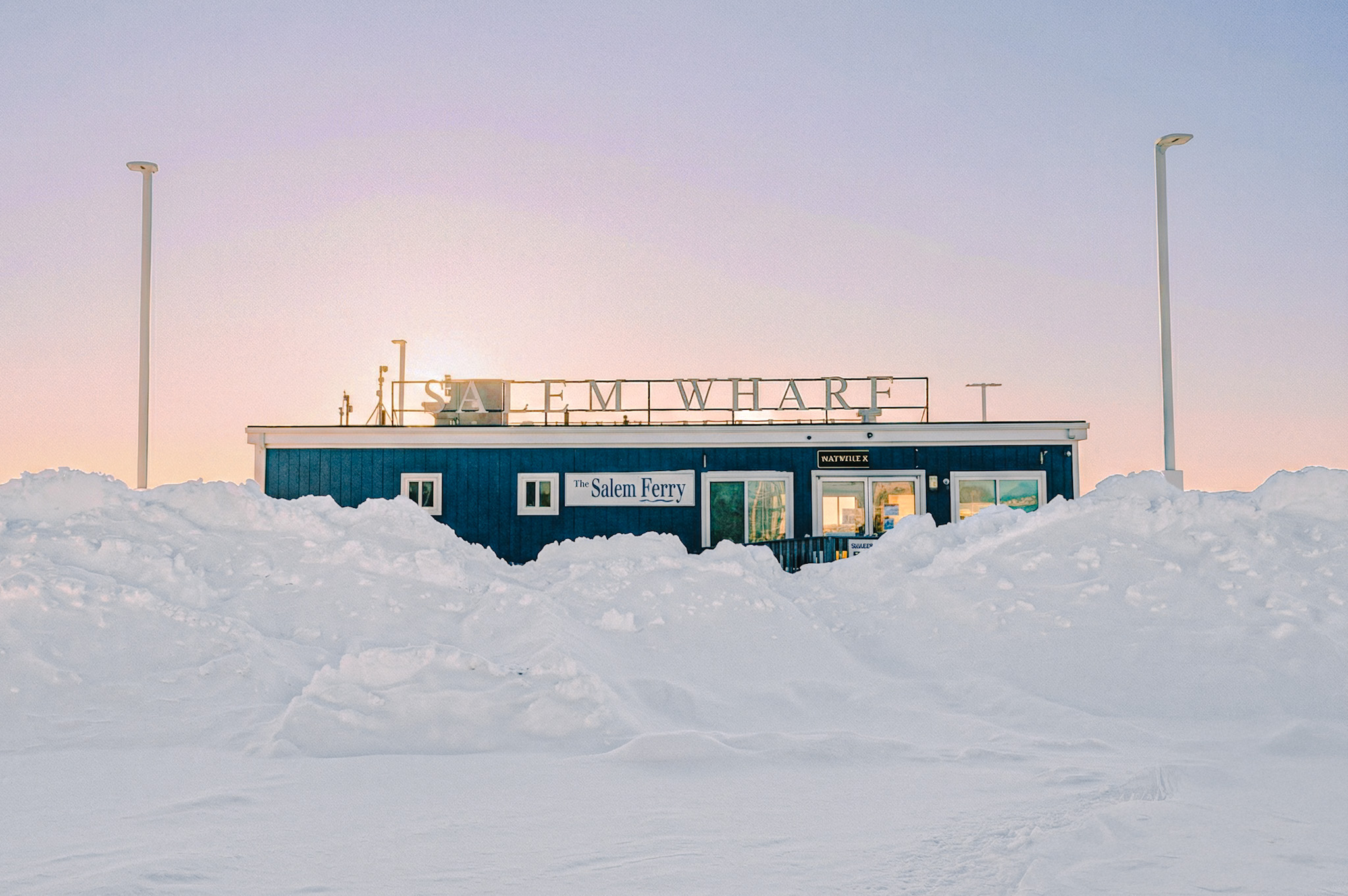 The Salem Ferry terminal on a winter morning, Salem Harbor Massachusetts