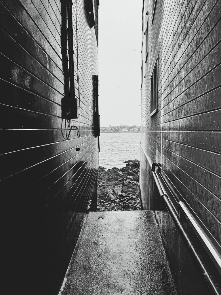 Narrow alley leading to the harbor in Marblehead, Massachusetts