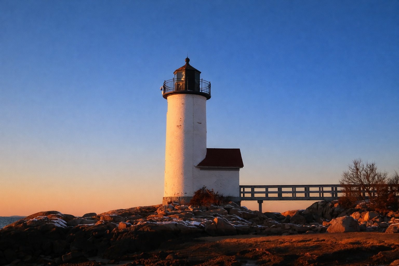 Annisquam Light at winter sunset, Gloucester Massachusetts
